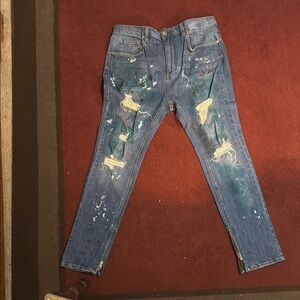 Blue Skinny Distressed Jeans with Fading